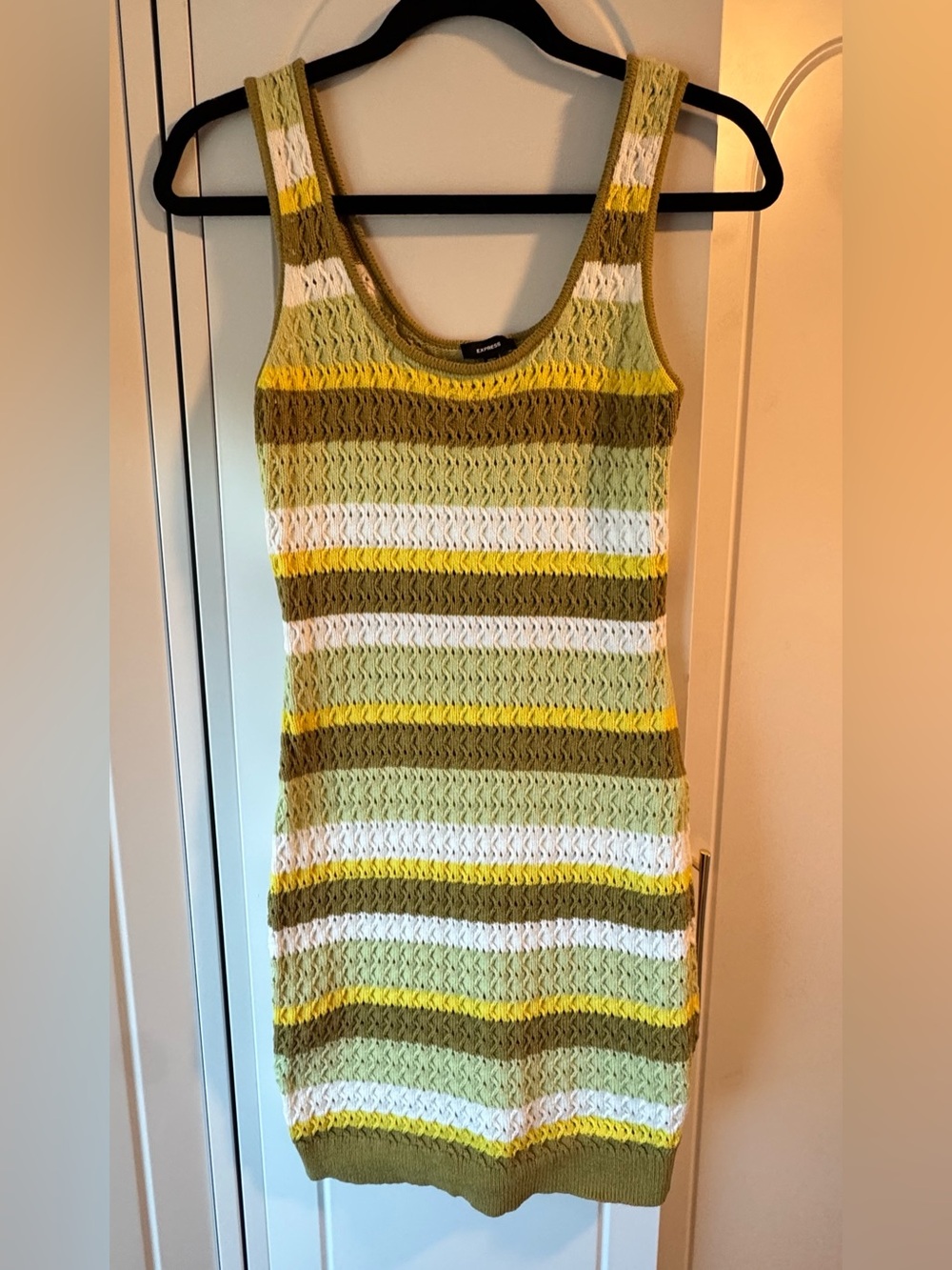 Express Striped Knit Mini Dress in Olive, Yellow & White